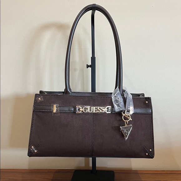 Guess | Chocolate Brown Satchel w/Iconic Logo Bag Charm - Picture 1 of 17